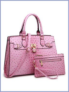 Women's Vegan Leather Satchel Tote Handbag with Matching Clutch